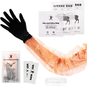 Field Dressing Groves Set for Deer Gutting Cleaning Disposable, 10 Set Hunting Field Games Processing Gloves Tool Kit, Full-Shoulder-Length & Wrist-Length Gloves Combo Pack, 20 Pairs