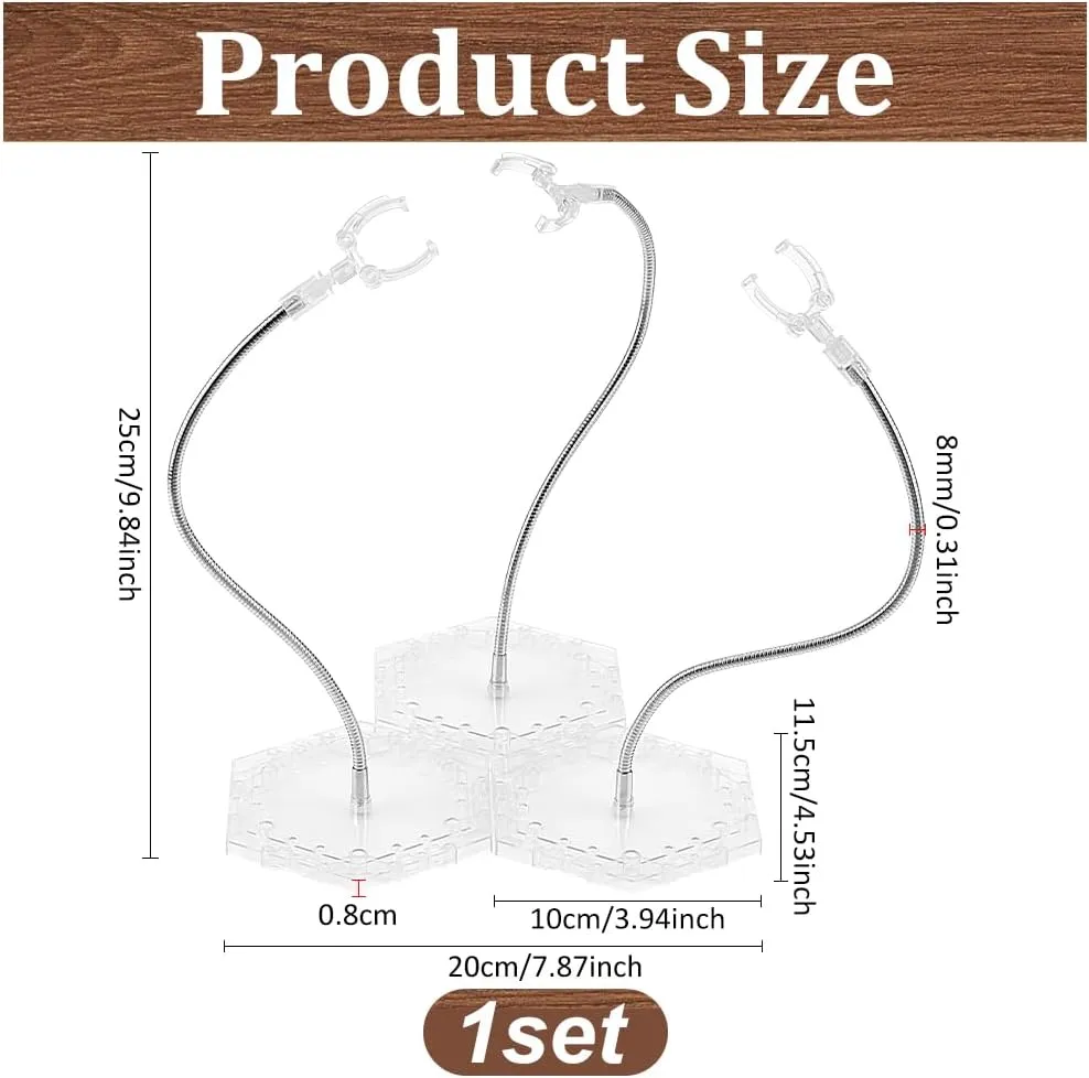 FINGERINSPIRE 3 Pcs Clear Action Figure Stand 9.8inch High Adjustable Metal Support Arm Action Figure Display Holders Attachable Base Model Support Stand Applicable for 7 inch Model