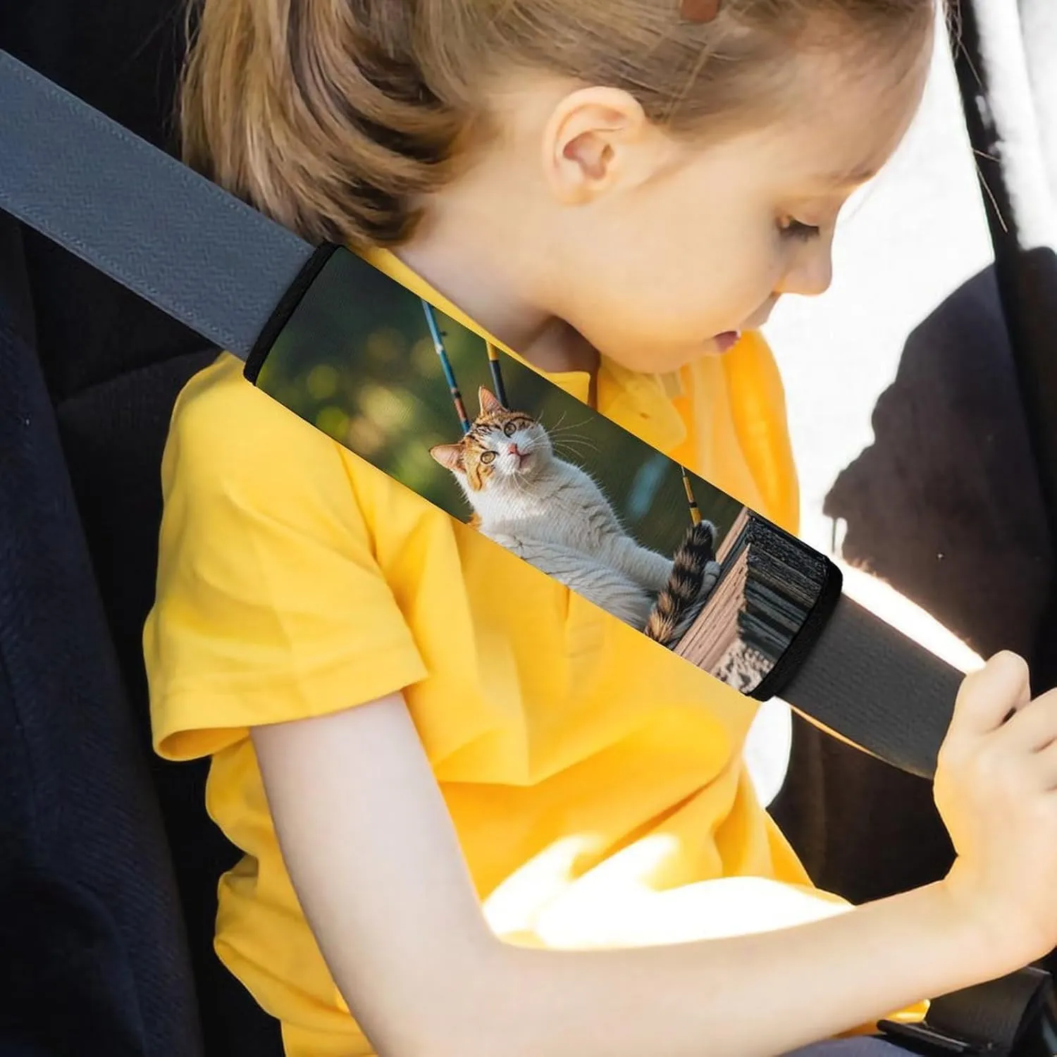 Fishing Cat Auto Seat Belt Cover 2PCS Universal Car Seat Belt Shoulder Protector Pad, Protect Your Shoulders and Neck for Car Seat Belt, Shoulder Bag, Backpack