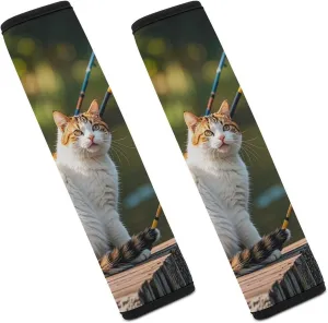 Fishing Cat Auto Seat Belt Cover 2PCS Universal Car Seat Belt Shoulder Protector Pad, Protect Your Shoulders and Neck for Car Seat Belt, Shoulder Bag, Backpack