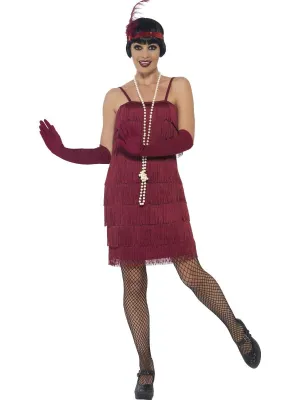 Flapper Costume, Burgundy Red, with Short Dress