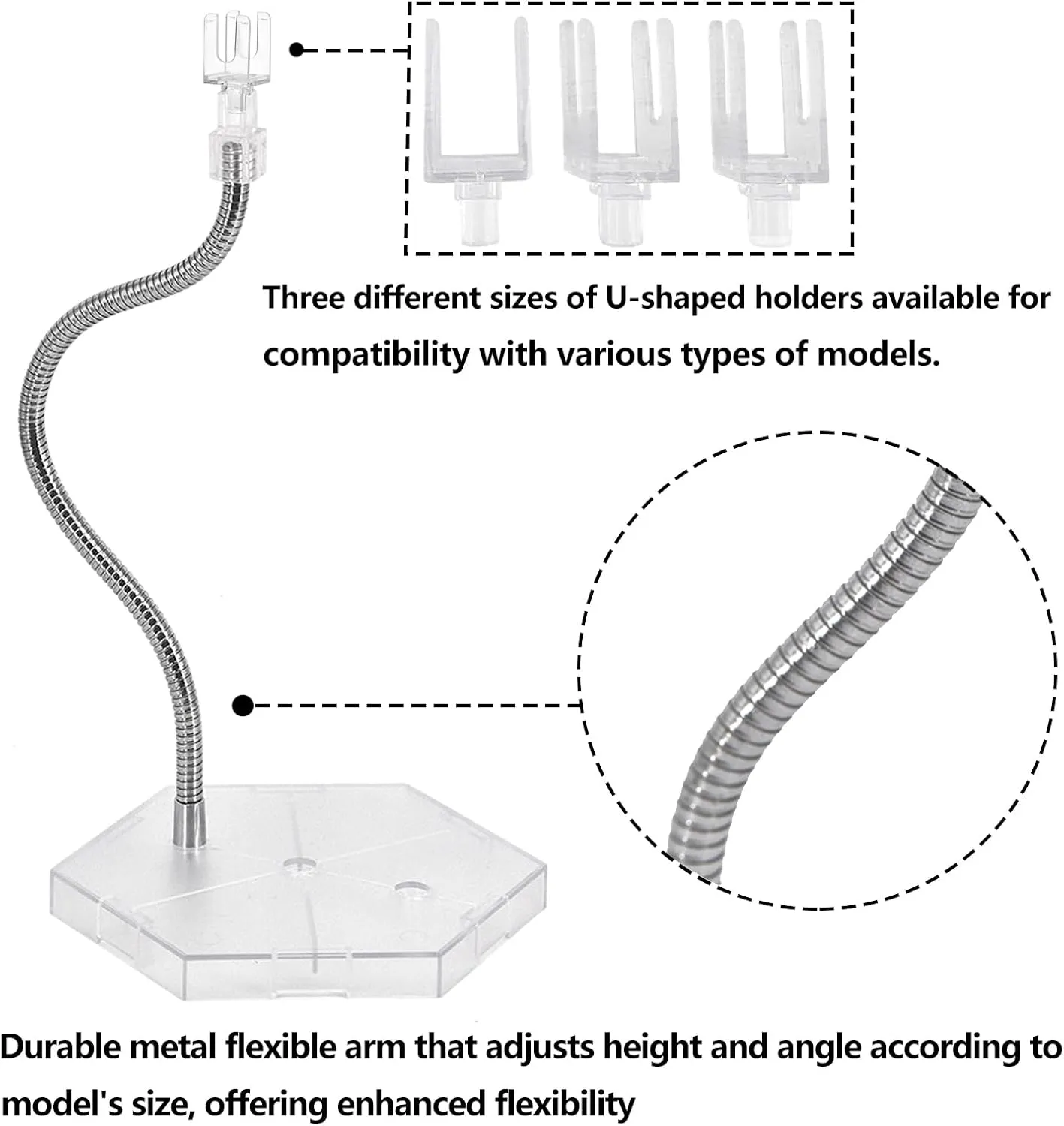 Flexible Arm Hobby Action Base Display Stand Compatible with Gundam MG HG RG 1/100 1/144 Scale Figure Model (2Pcs Clear)