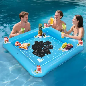 Floating Game Table for Pool - Inflatable Floating Table for Pool in Water, 40"x40" Large Pool Float Drinks for Adults, Includes 4 Drink Holders (Bule)