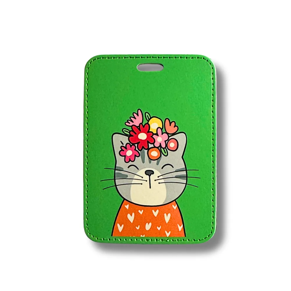 Floral Cute Cat Luggage Tag | Suitcase ID Tag