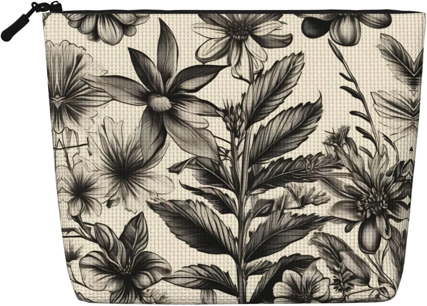 Floral Herbs Botanical Pattern Print Single layer Fake Hemp Makeup Bag Zipper Toiletry Bag Zipper Accessories for Women