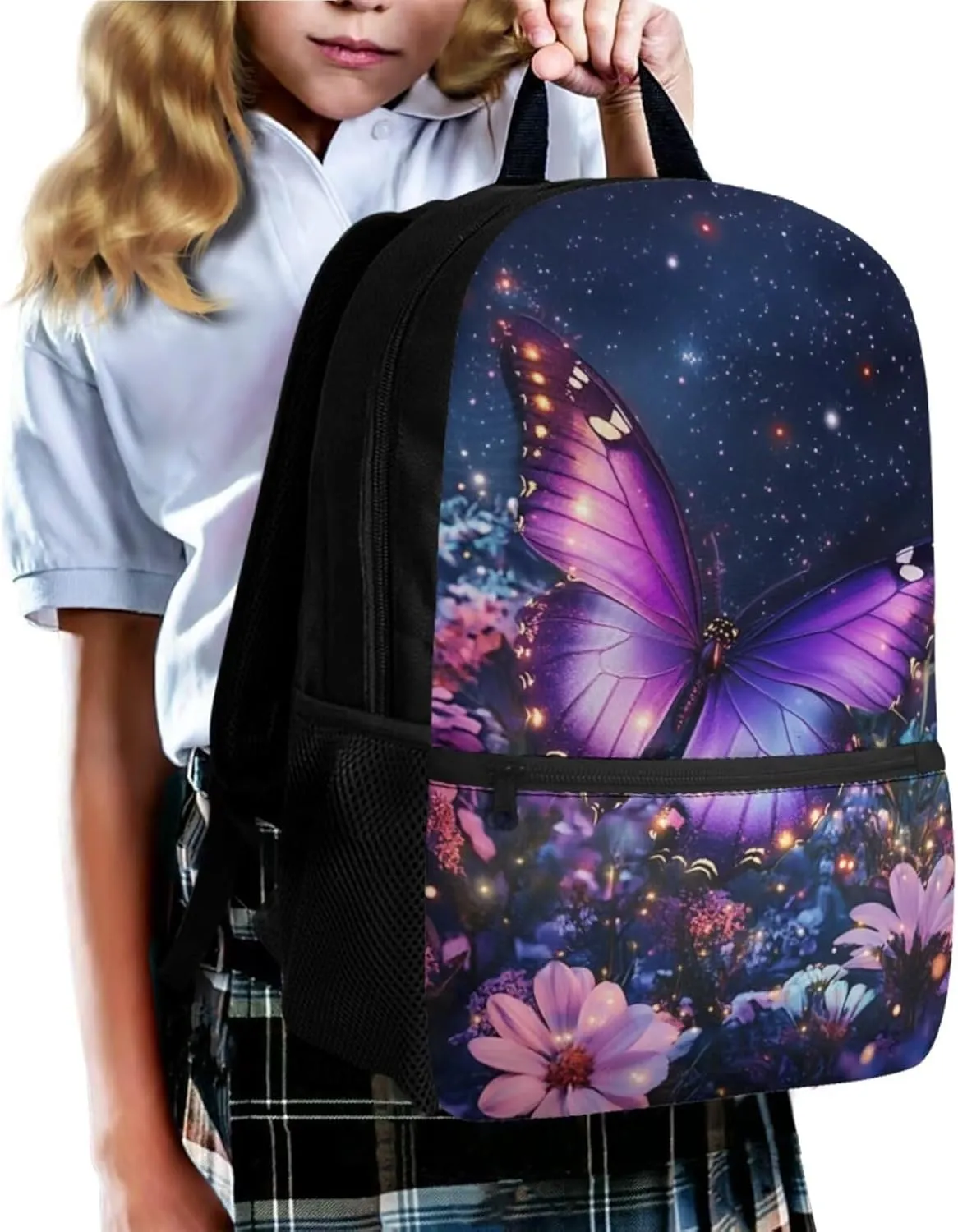 Flower Bookbags for 5th Grade Girls School Backpacks Set of 4 Butterfly Backpack for Elementary School Girls with LunchBox and Pencil Case 17 Inch Aesthetic Daypack for Travel Hiking