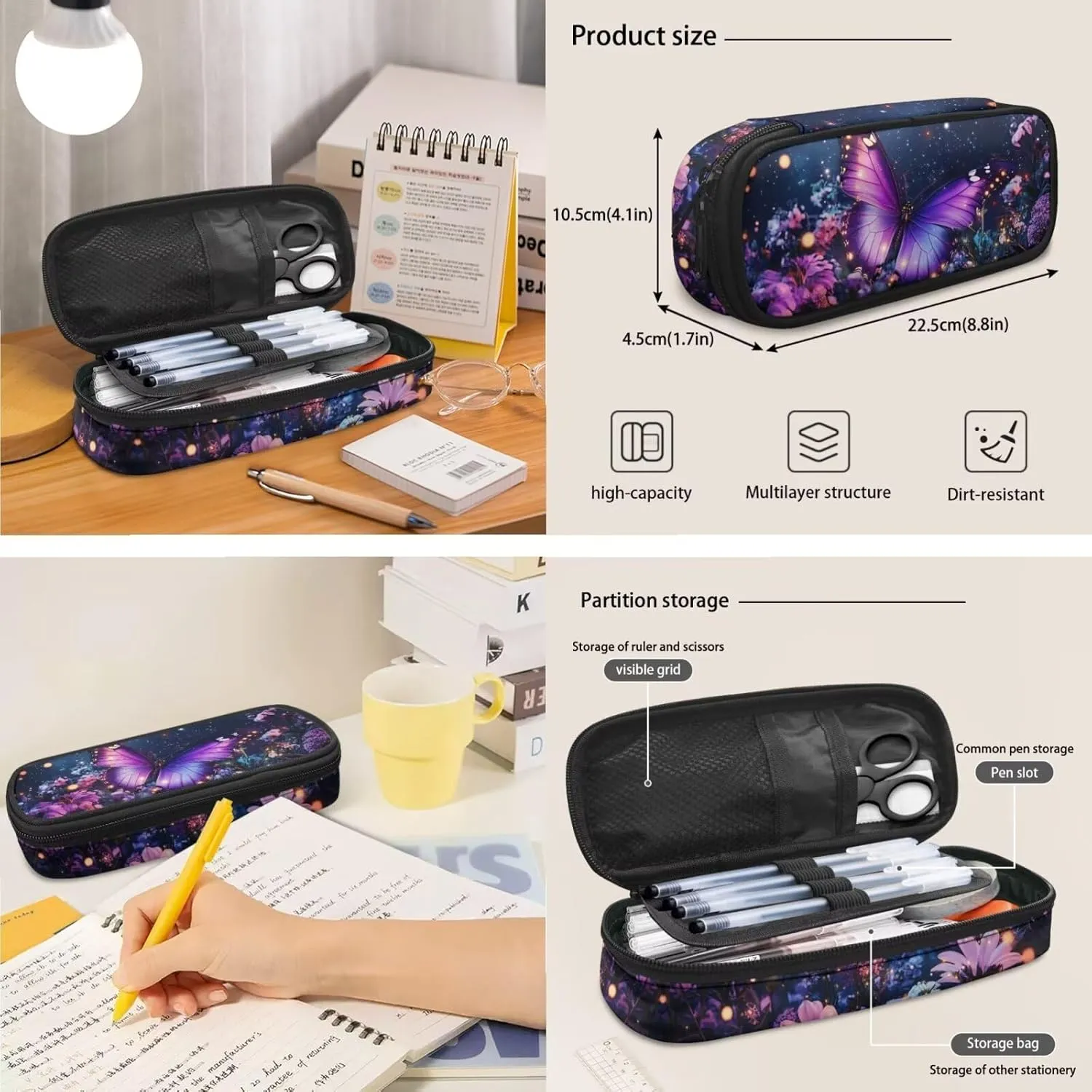 Flower Bookbags for 5th Grade Girls School Backpacks Set of 4 Butterfly Backpack for Elementary School Girls with LunchBox and Pencil Case 17 Inch Aesthetic Daypack for Travel Hiking