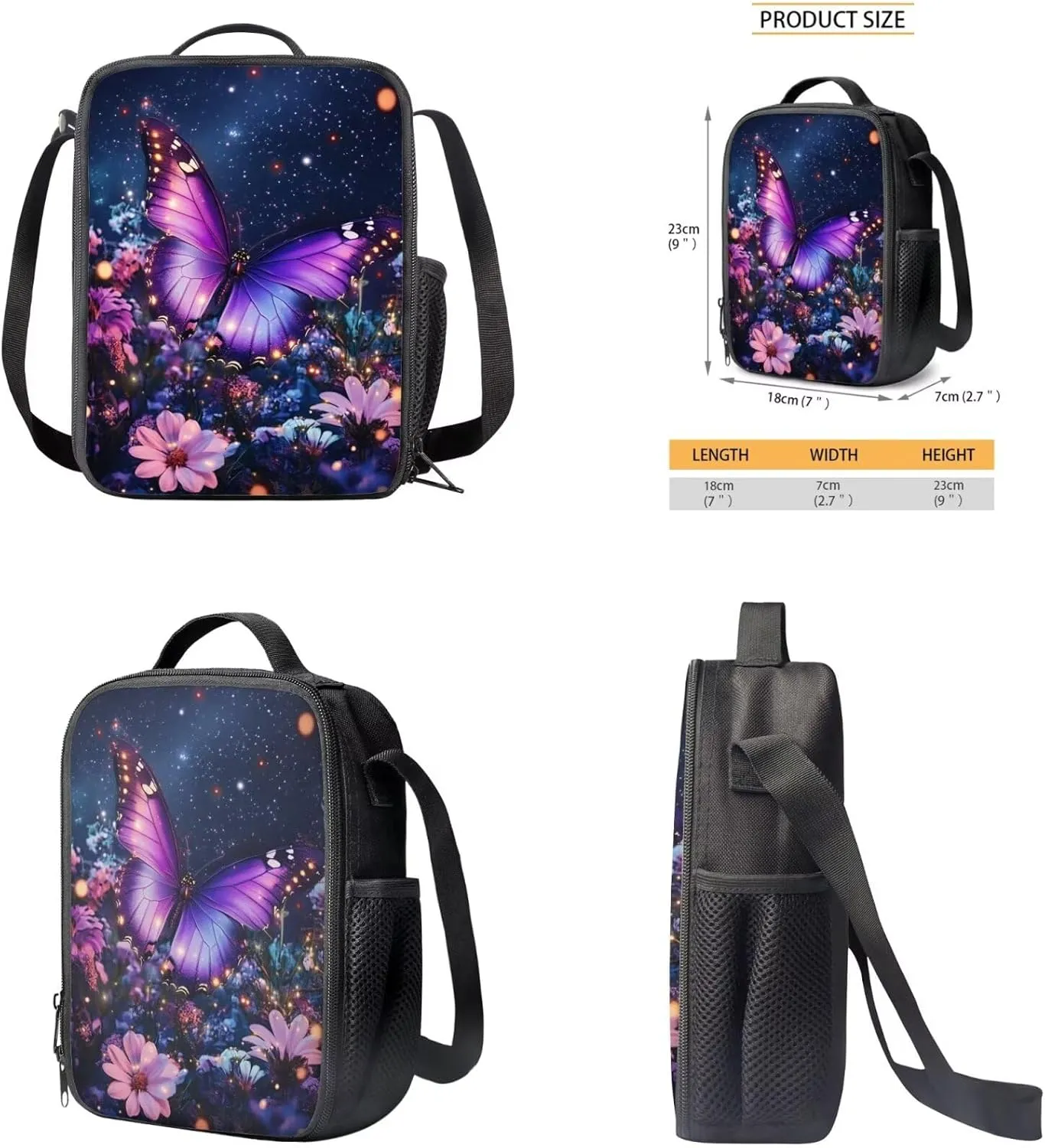 Flower Bookbags for 5th Grade Girls School Backpacks Set of 4 Butterfly Backpack for Elementary School Girls with LunchBox and Pencil Case 17 Inch Aesthetic Daypack for Travel Hiking