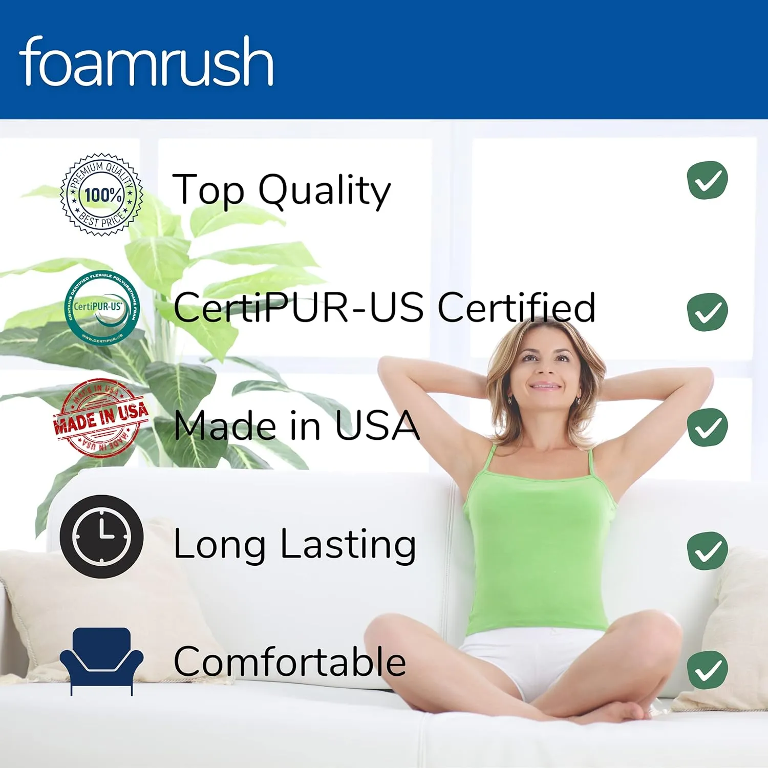 FoamRush 6" x 18" x 20" Gel Memory Foam Only Insert, Square Pad, Memory Foam Topper, Seat Cushion Replacement, Upholstery Foam, Pet Bed Memory Foam, Wheelchair Seat Cushion, Made in USA