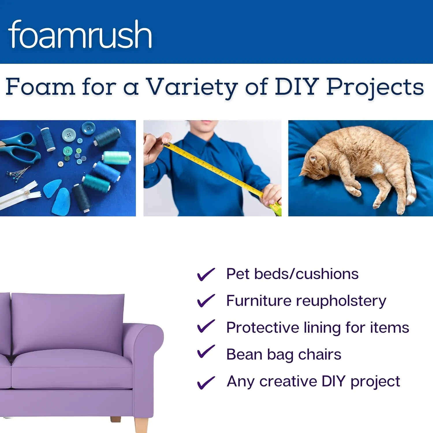 FoamRush 6" x 18" x 20" Gel Memory Foam Only Insert, Square Pad, Memory Foam Topper, Seat Cushion Replacement, Upholstery Foam, Pet Bed Memory Foam, Wheelchair Seat Cushion, Made in USA