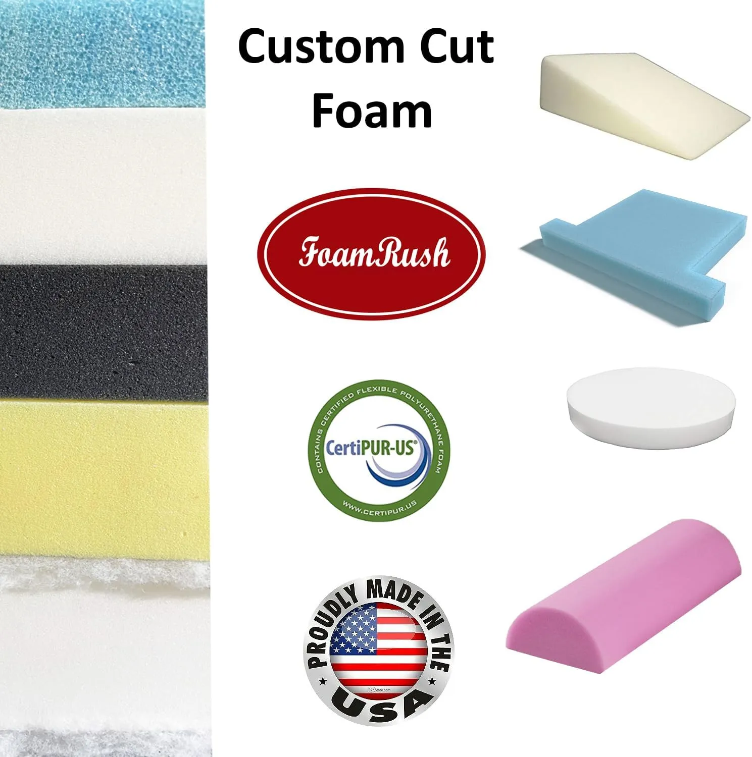 FoamRush 6" x 18" x 20" Gel Memory Foam Only Insert, Square Pad, Memory Foam Topper, Seat Cushion Replacement, Upholstery Foam, Pet Bed Memory Foam, Wheelchair Seat Cushion, Made in USA