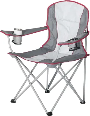 Folding Camping Chair, Oversized Quad Arm Chair with Cup Holders, Supports 400lbs, Portable Outdoor Chair for Camping, Beach, Sports, and Fishing (Grey and Off White)