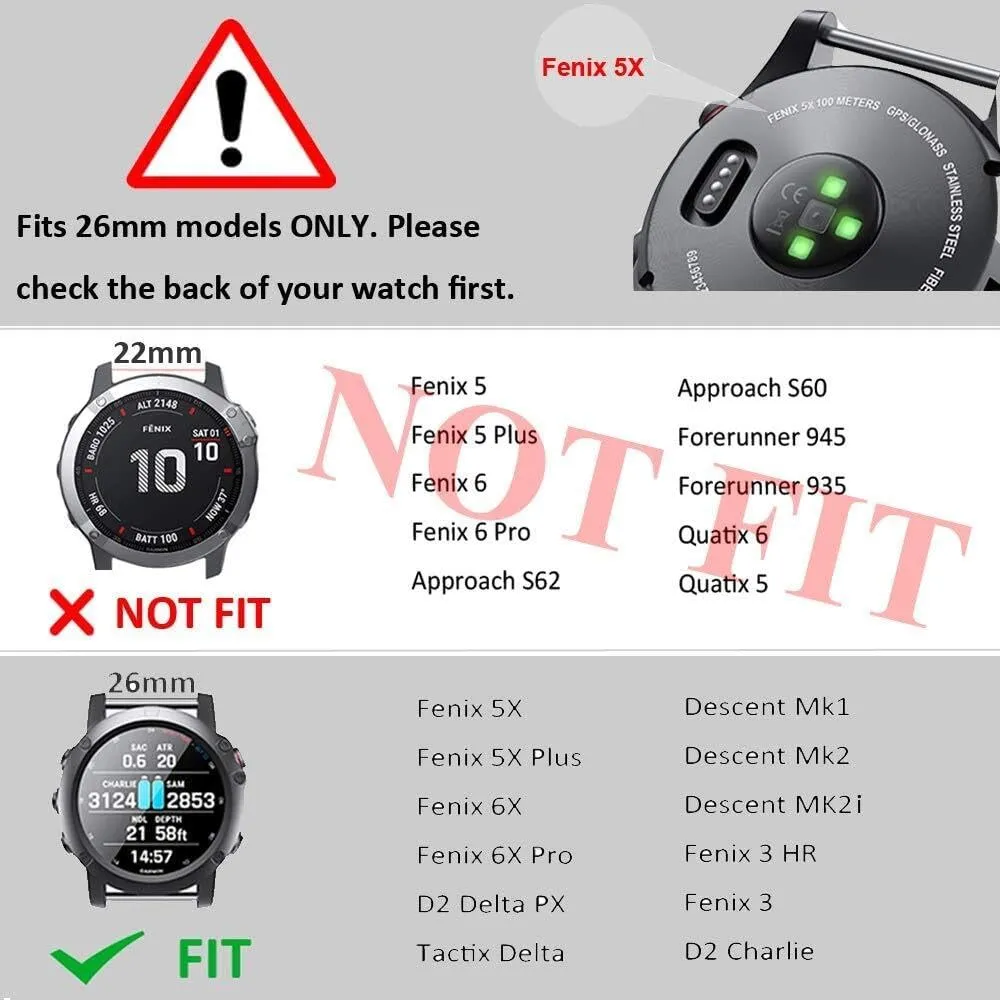 For Fenix 8X Watch Band/Fenix 6X Pro Watch Band/Fenix 5X Band 26mm Watch Bands Compatible with Fenix 6X/Fenix 7X Pro/Fenix 3