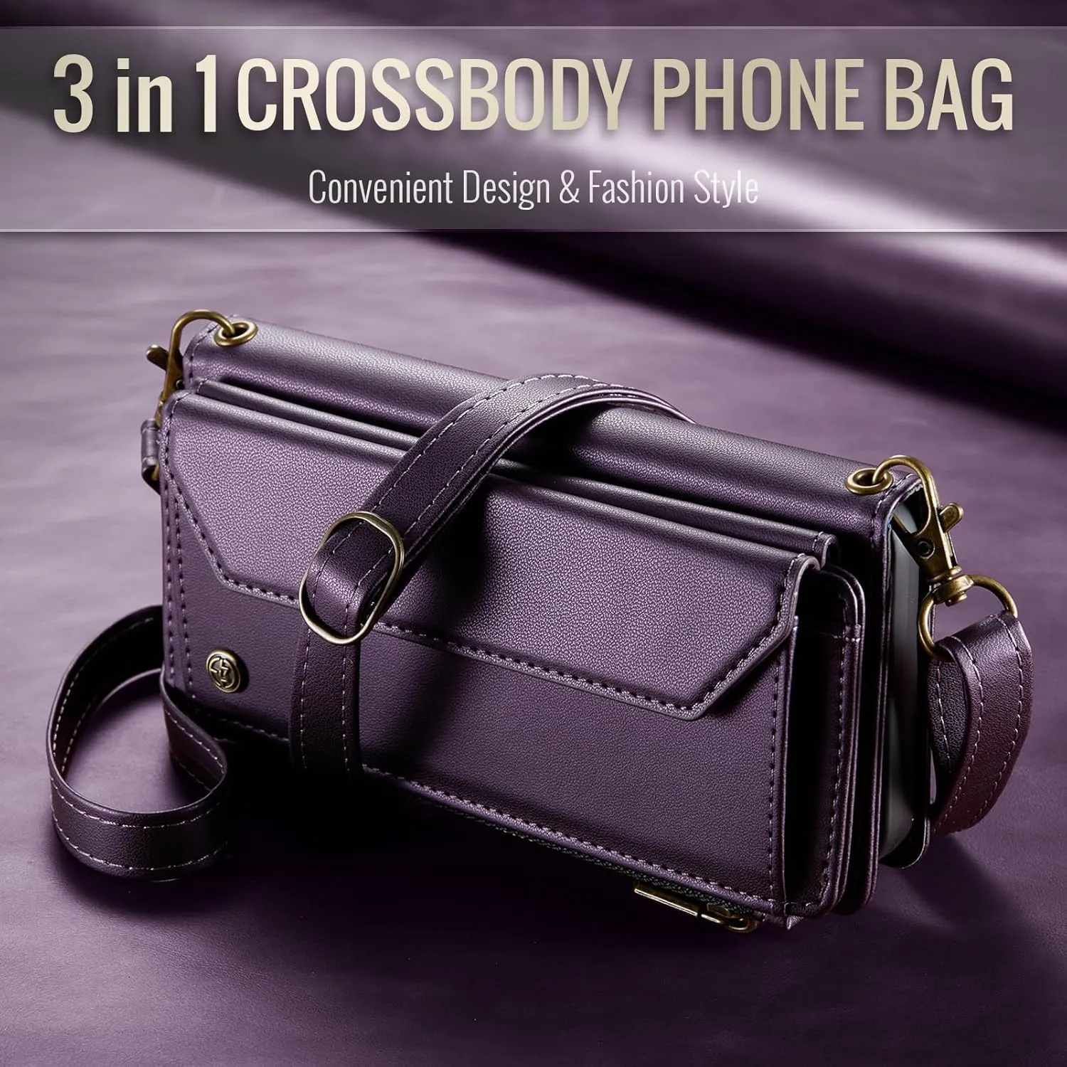 for iPhone-14-Pro-Max Purse Case Envelope Bag, Magnetic Flip Leather Shockproof Cover with Kickstand 10 RFID Blocking Card Holders Cash Slot Zipper Pocket Crossbody Lanyard Wrist Strap(Purple)