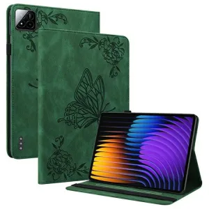 For Xiaomi Pad 7 Pro  /  Pad 7 Case Butterfly Flower Imprint PU Leather Tablet Cover with Card Slots