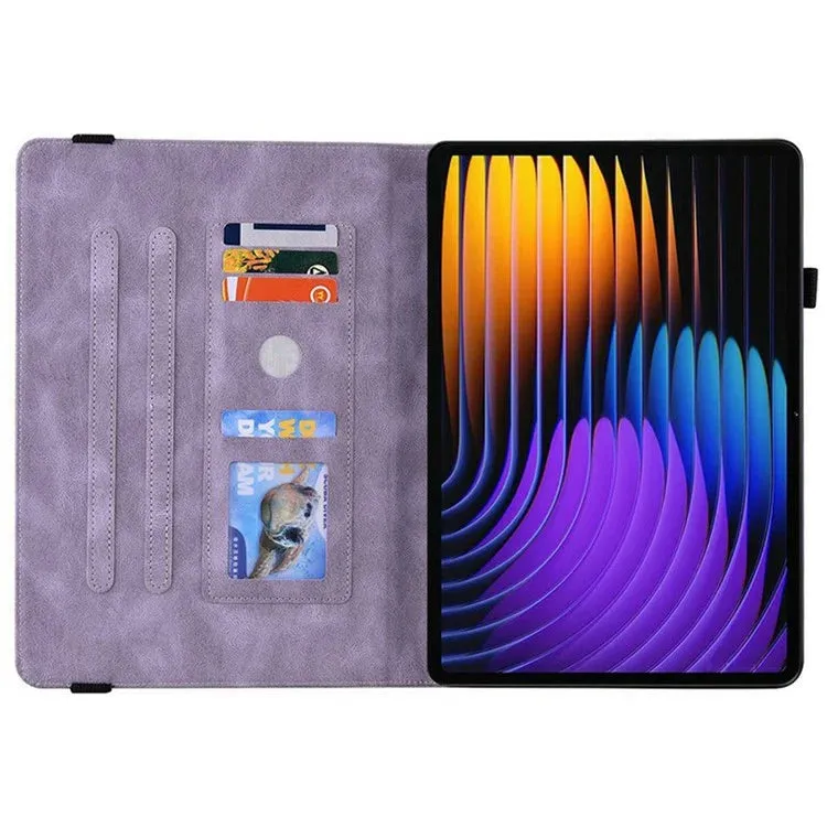 For Xiaomi Pad 7 Pro  /  Pad 7 Case Butterfly Flower Imprint PU Leather Tablet Cover with Card Slots