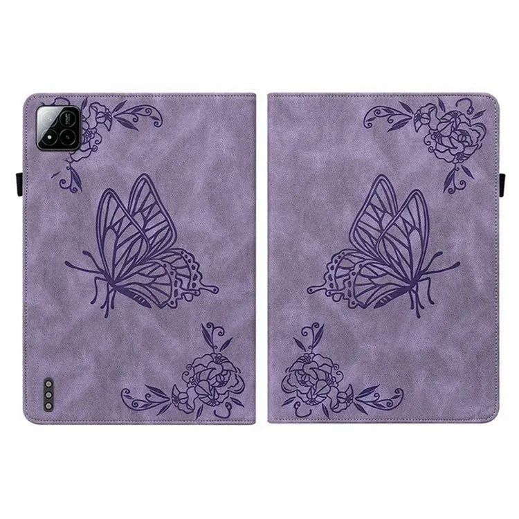 For Xiaomi Pad 7 Pro  /  Pad 7 Case Butterfly Flower Imprint PU Leather Tablet Cover with Card Slots