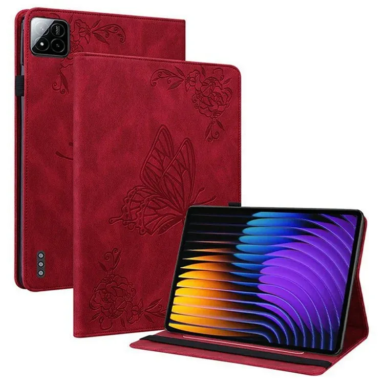 For Xiaomi Pad 7 Pro  /  Pad 7 Case Butterfly Flower Imprint PU Leather Tablet Cover with Card Slots