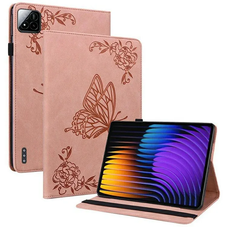 For Xiaomi Pad 7 Pro  /  Pad 7 Case Butterfly Flower Imprint PU Leather Tablet Cover with Card Slots
