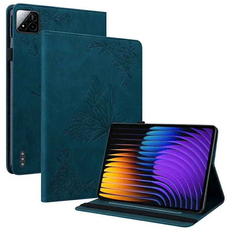 For Xiaomi Pad 7 Pro  /  Pad 7 Case Butterfly Flower Imprint PU Leather Tablet Cover with Card Slots