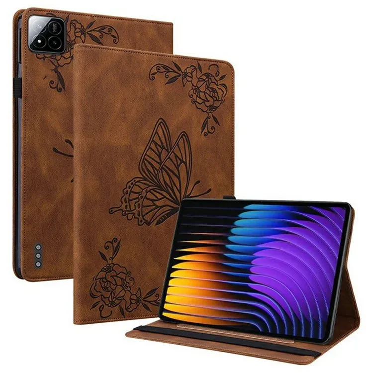 For Xiaomi Pad 7 Pro  /  Pad 7 Case Butterfly Flower Imprint PU Leather Tablet Cover with Card Slots