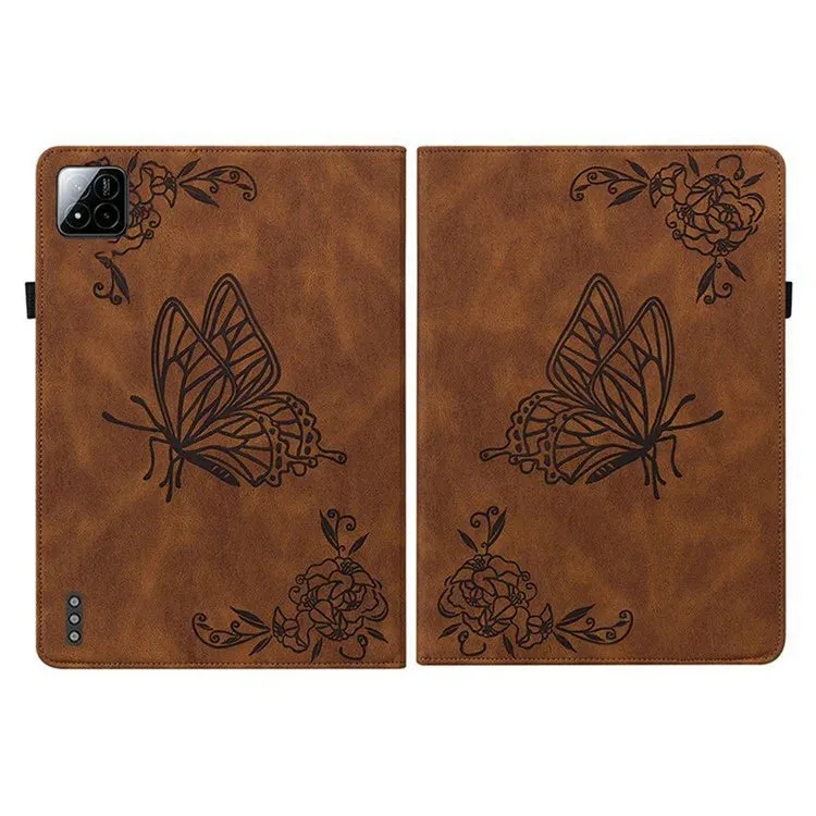 For Xiaomi Pad 7 Pro  /  Pad 7 Case Butterfly Flower Imprint PU Leather Tablet Cover with Card Slots