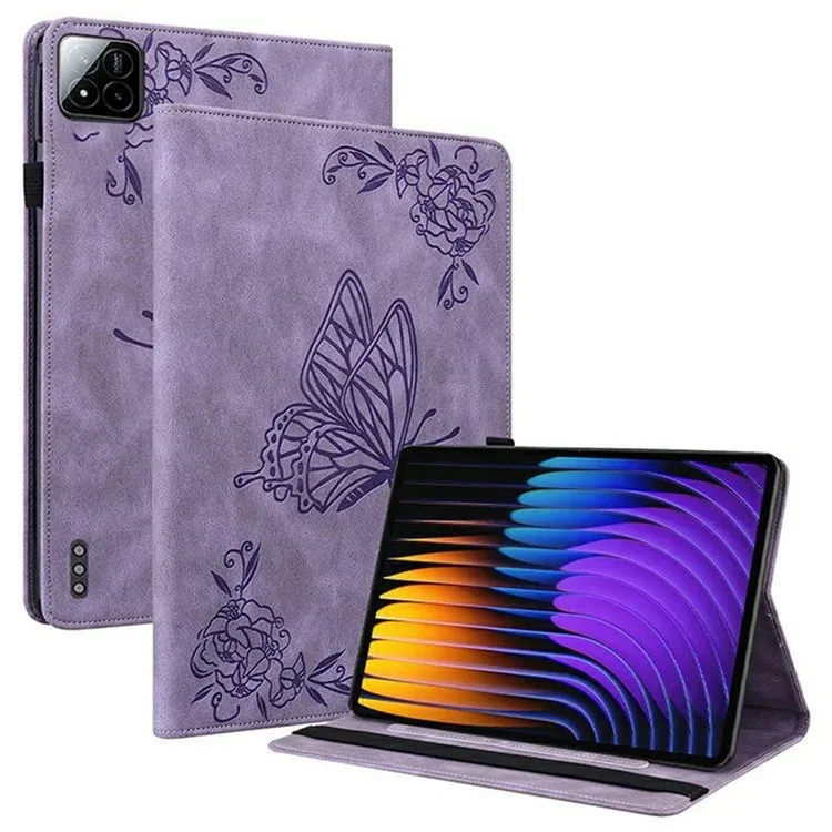 For Xiaomi Pad 7 Pro  /  Pad 7 Case Butterfly Flower Imprint PU Leather Tablet Cover with Card Slots