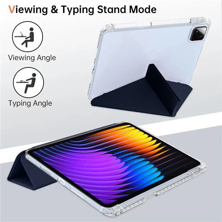 For Xiaomi Pad 7 Pro  /  Pad 7 Case PU Leather Origami Stand Clear Tablet Cover