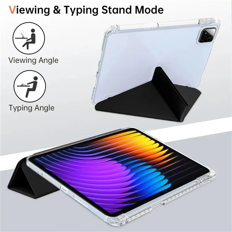 For Xiaomi Pad 7 Pro  /  Pad 7 Case PU Leather Origami Stand Clear Tablet Cover
