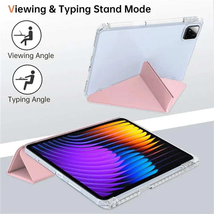 For Xiaomi Pad 7 Pro  /  Pad 7 Case PU Leather Origami Stand Clear Tablet Cover