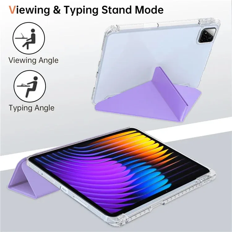 For Xiaomi Pad 7 Pro  /  Pad 7 Case PU Leather Origami Stand Clear Tablet Cover