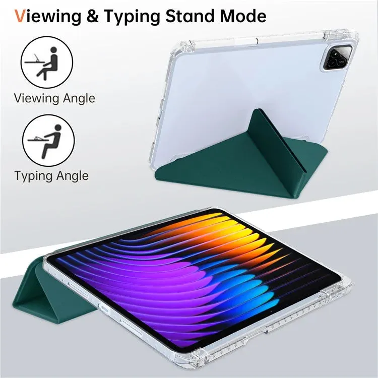 For Xiaomi Pad 7 Pro  /  Pad 7 Case PU Leather Origami Stand Clear Tablet Cover