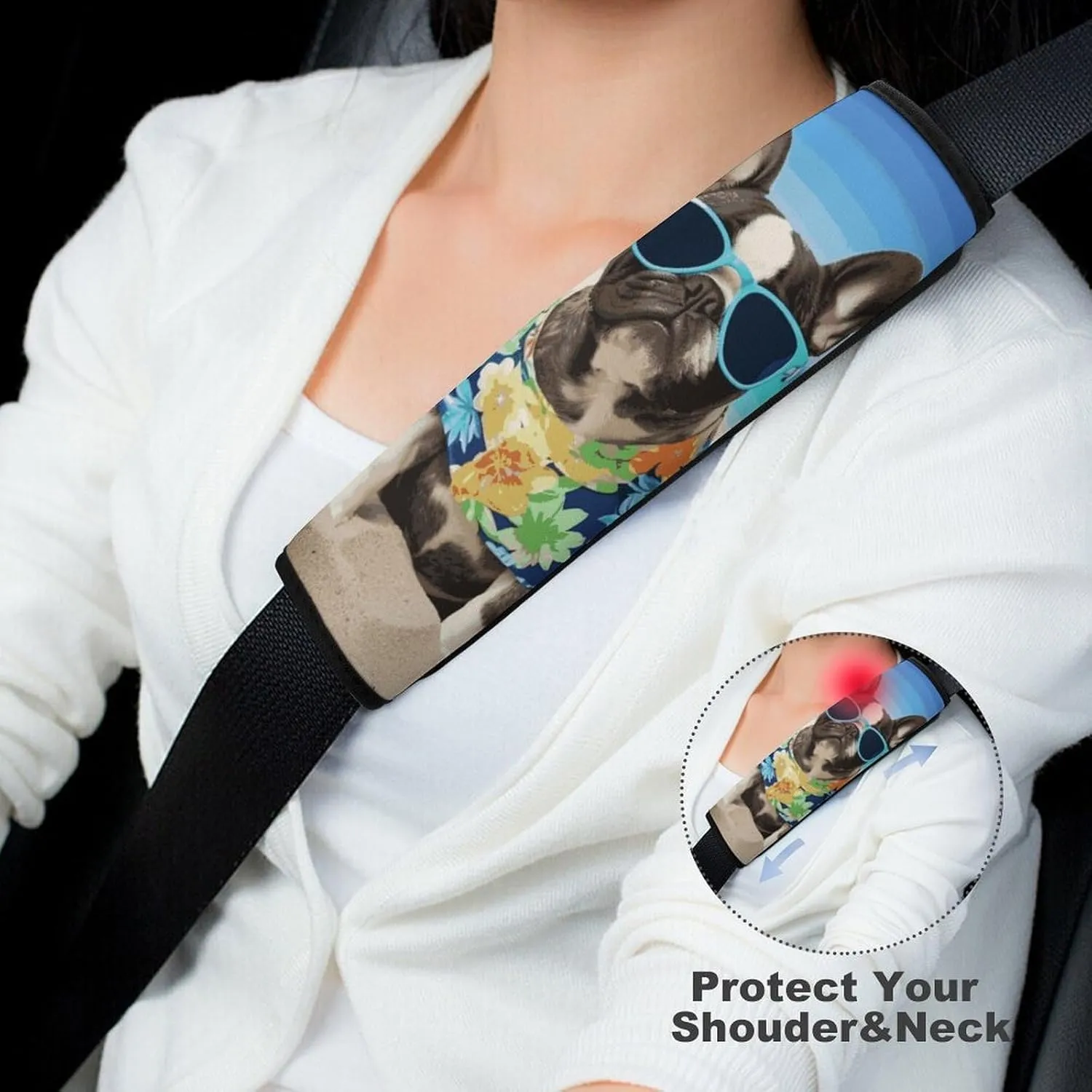 French Bulldog Summer Auto Seat Belt Cover 1PCS Universal Car Seat Belt Shoulder Protector Pad, Protect Your Shoulders and Neck for Car Seat Belt, Shoulder Bag, Backpack