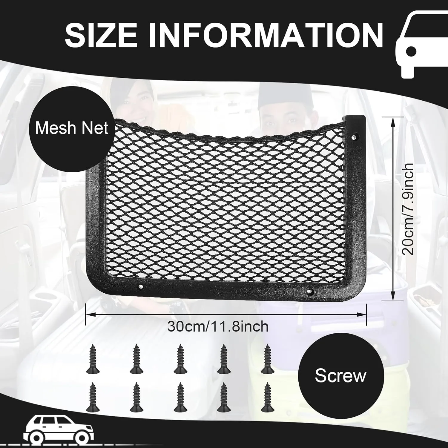 Frienda 2 Pcs ABS Plastic Frame Car Storage Net Bag Phone Car Mesh Net Holder RV Storage Boat Cargo Pocket Organizer Framed Mesh Pocket with Screws for Auto RV (12 x 8 Inch)