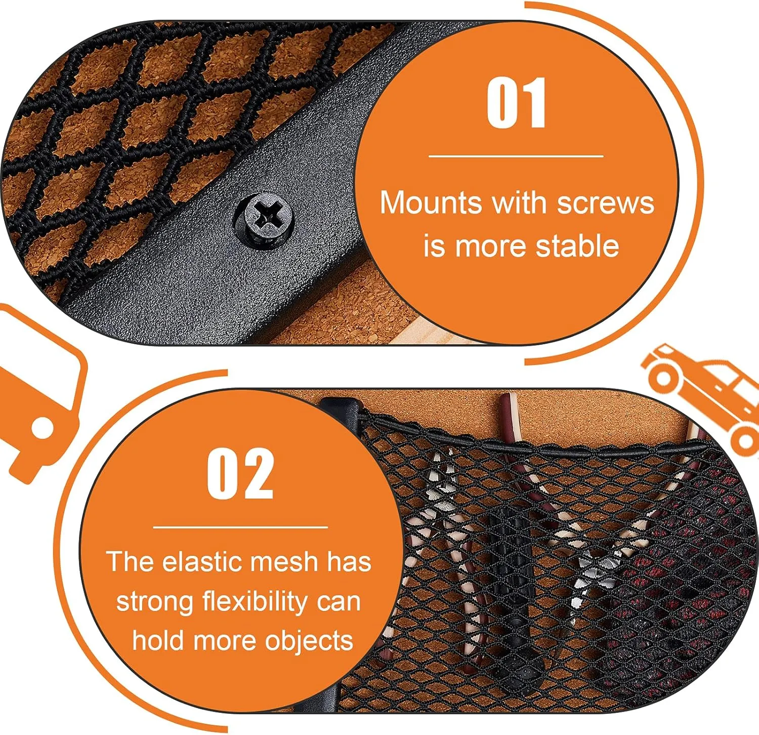 Frienda 2 Pcs ABS Plastic Frame Car Storage Net Bag Phone Car Mesh Net Holder RV Storage Boat Cargo Pocket Organizer Framed Mesh Pocket with Screws for Auto RV (12 x 8 Inch)