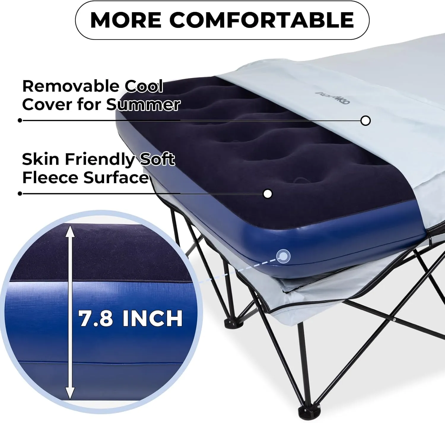 FUNDANGO Queen Camping Cot, 2 Person Folding Airbed Mattress, Double Camp Bed with 2 Cup Holders, Removeable Cover for Adults Outdoor Travel,Carry Bag Included (Grey)