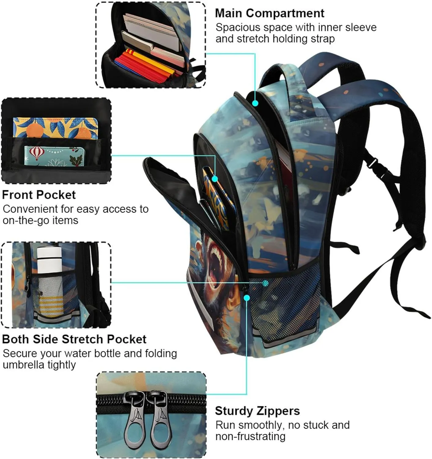 Funny Monkey Printing Backpack for Student Kids Rucksack Boys Girls School Bag Travel Daypack