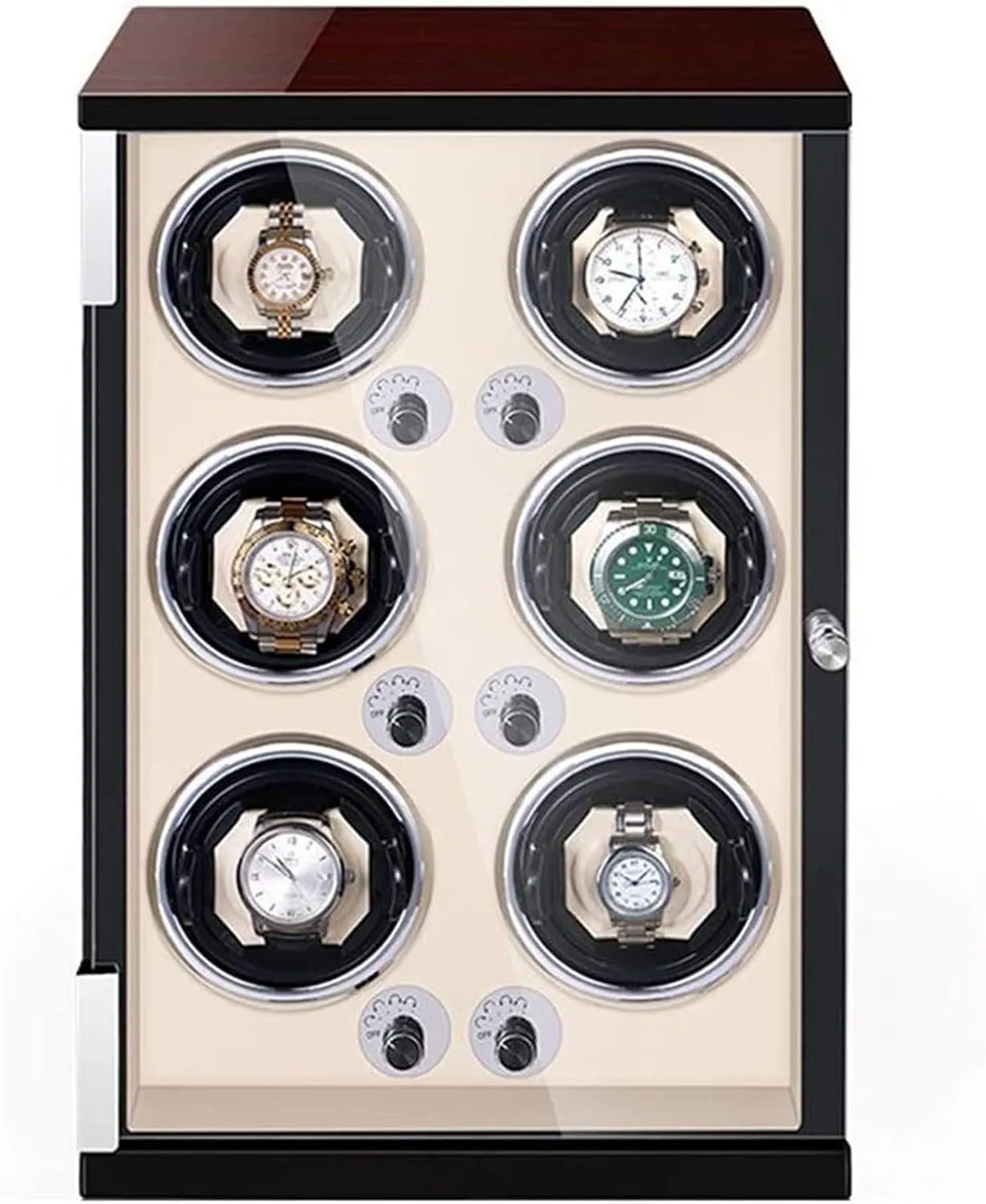 GaRcan Automatic Watch Winder Box 6 Built-in Led Light Adjustable Watch Pillows 5 Rotation Mode Setting Quiet Motor Accessories Black, (White)
