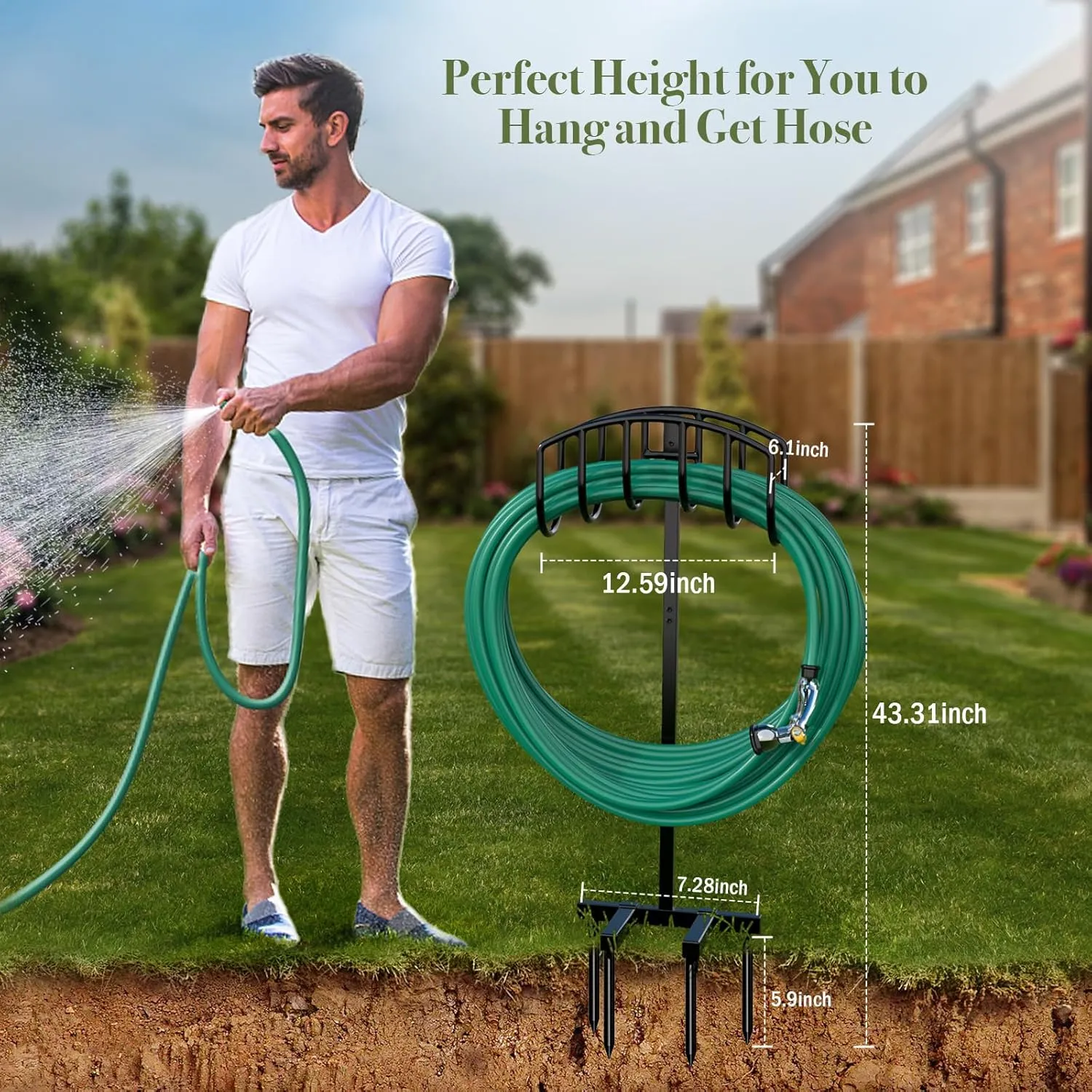 Garden Hose Holder Detachable Heavy Duty Metal Water Hose Hanger, Freestanding Hose Storage Stand Rack for Outside (Black)