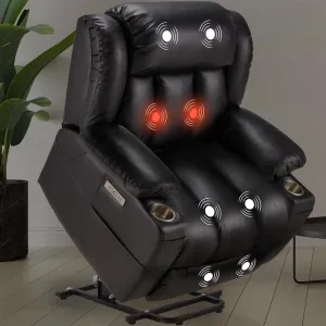 Genuine Leather Lift Recliner Chair with Massage and Adjustable Support for Back and Legs, Electric Recliner Ideal for Elderly Home Comfort and Relaxation