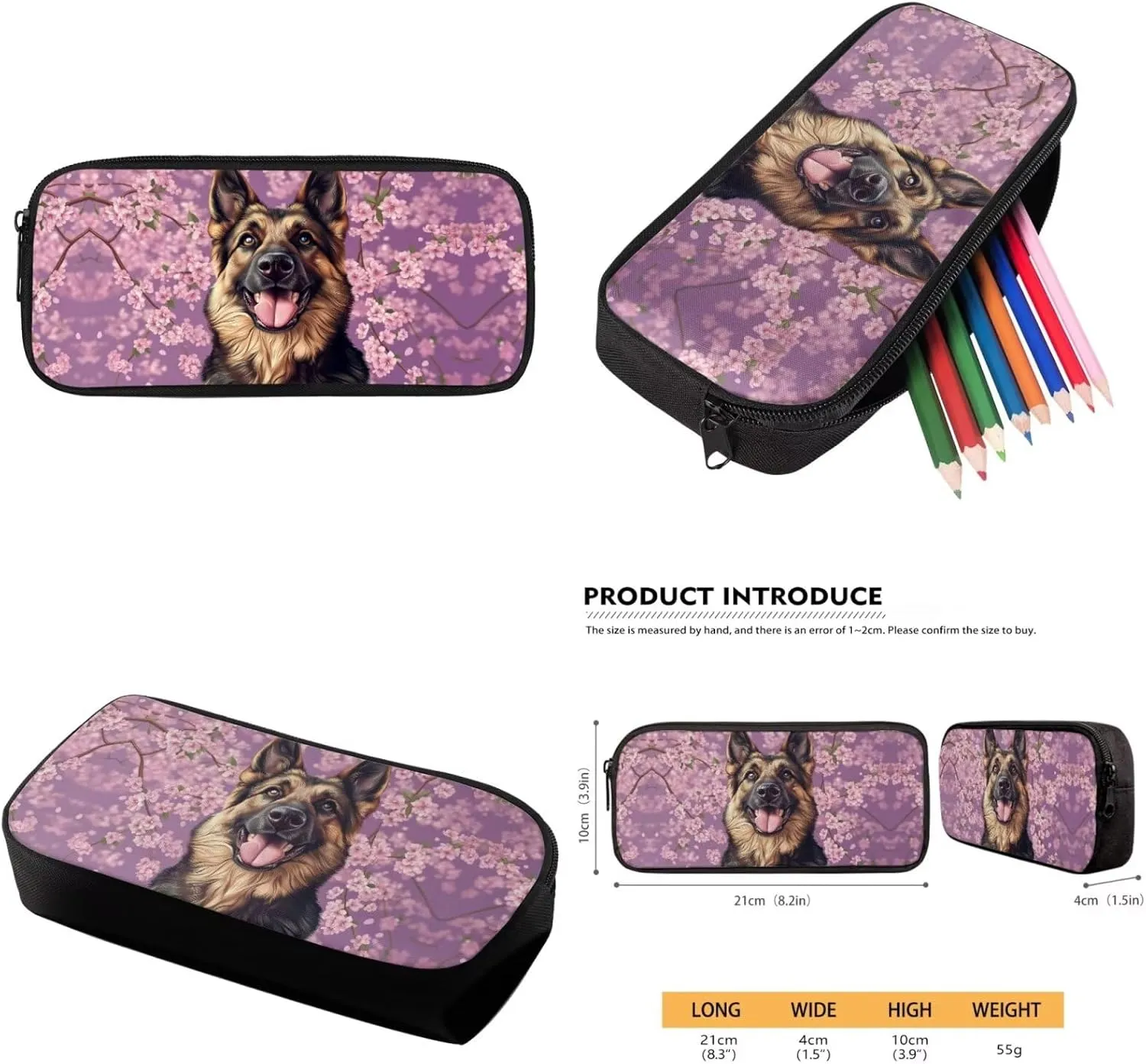 German Shepherd Backpack with Lunch Box Set for Teen 10-12/8-12 Dog Elementary School Bookbags for 6th Grade Girls Back Pack Cherry Blossom Book Bags Lunchbox Pencil Case Middle Schoolbag