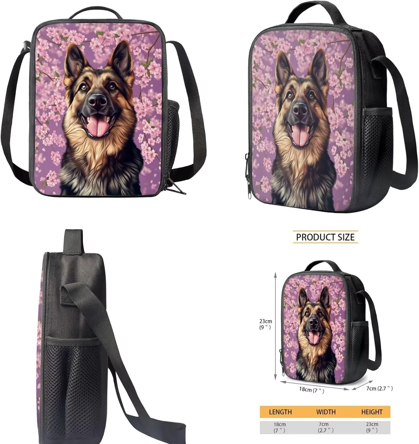 German Shepherd Backpack with Lunch Box Set for Teen 10-12/8-12 Dog Elementary School Bookbags for 6th Grade Girls Back Pack Cherry Blossom Book Bags Lunchbox Pencil Case Middle Schoolbag