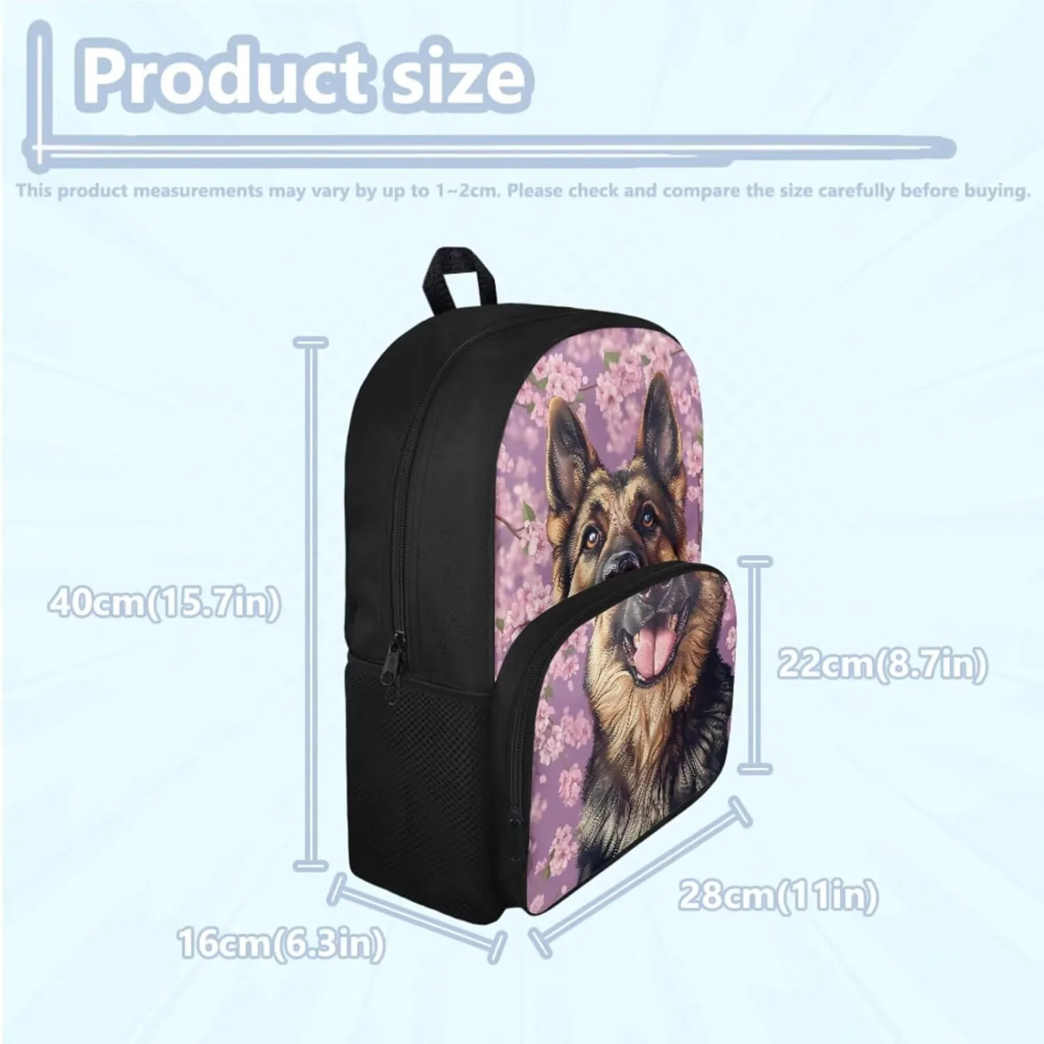 German Shepherd Backpack with Lunch Box Set for Teen 10-12/8-12 Dog Elementary School Bookbags for 6th Grade Girls Back Pack Cherry Blossom Book Bags Lunchbox Pencil Case Middle Schoolbag