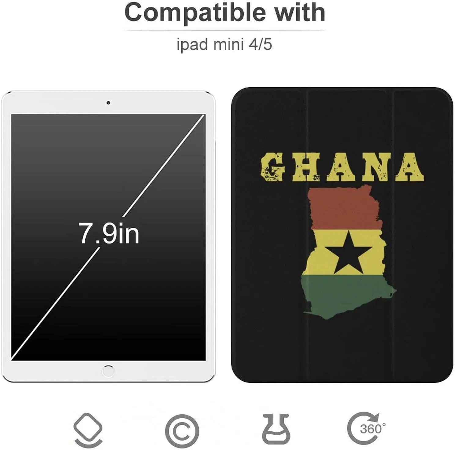 Ghana Flag Map Protective Case Compatible with Ipad Mini4/5/6 with Pen Slot Kickstand