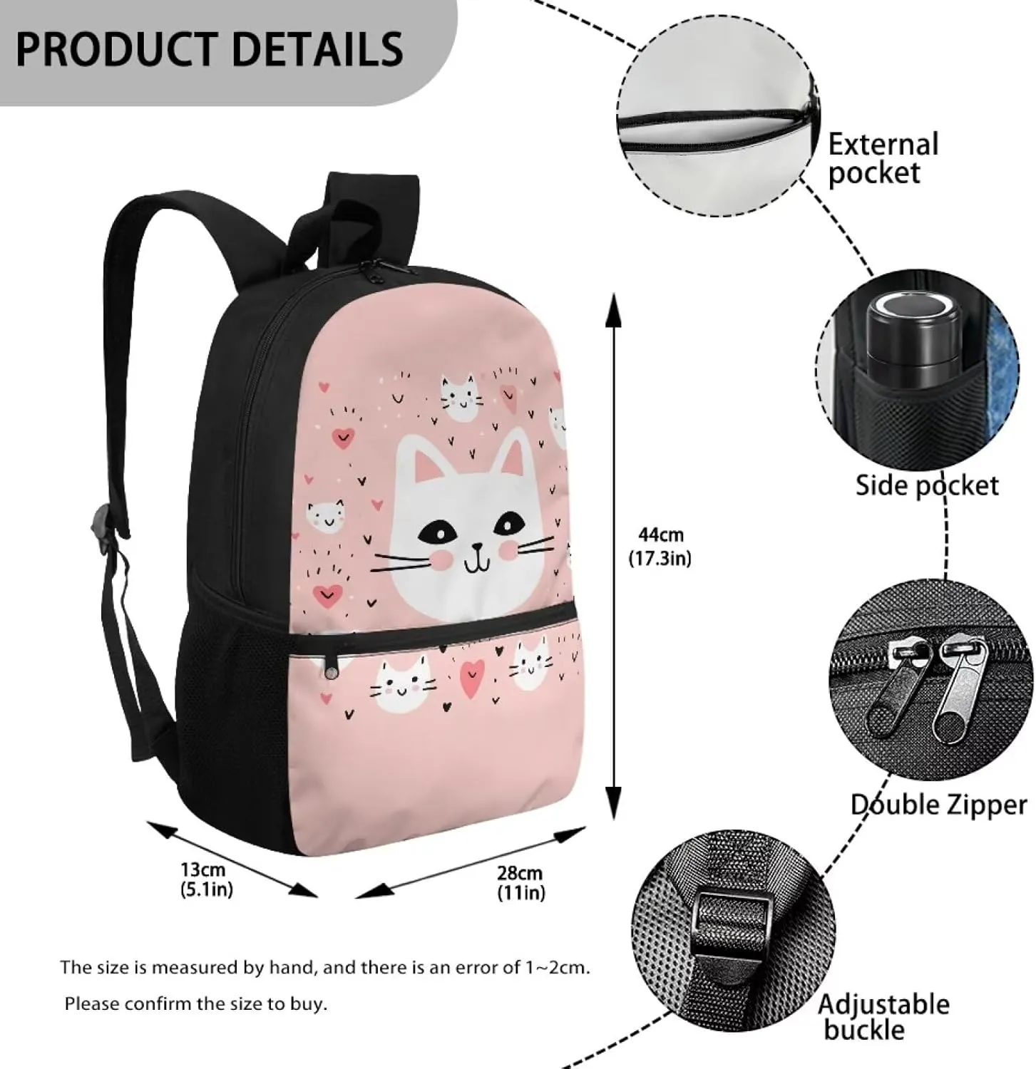 Girls School Backpack Cute Cat Bookbag for 5-19 Years Kids School Bags for Preschool Child Book Bags for 4Th 5Th Boys Daypack for Back to School Gifts,Large
