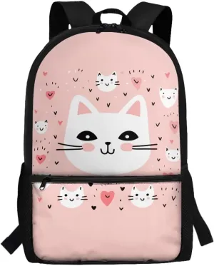 Girls School Backpack Cute Cat Bookbag for 5-19 Years Kids School Bags for Preschool Child Book Bags for 4Th 5Th Boys Daypack for Back to School Gifts,Large
