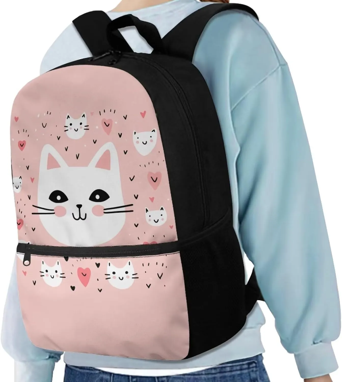 Girls School Backpack Cute Cat Bookbag for 5-19 Years Kids School Bags for Preschool Child Book Bags for 4Th 5Th Boys Daypack for Back to School Gifts,Large