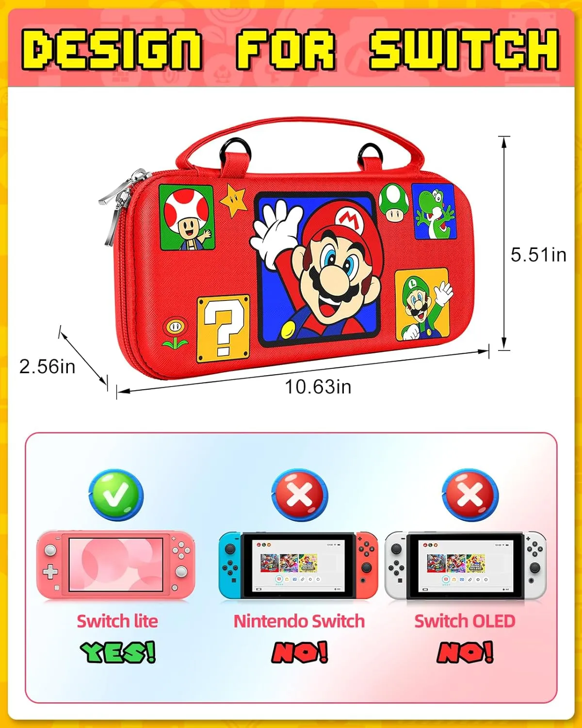 GKV for Nintendo Switch Lite 2019 Carrying Case - Cute Travel Carry Cases for Teen Boys Girls Funny Cartoon Portable Hard Shell Covers Pouch Storage Bag for Nintendo Accessories, Red Mali