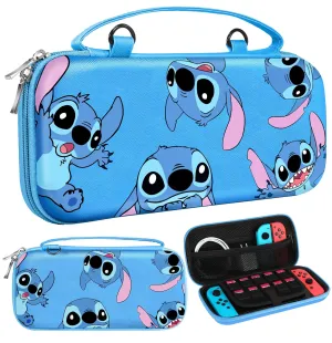 GKV for Nintendo Switch/Switch OLED Cute Carrying Case - Travel Carry Cases for Teen Boys Girls Funny Cartoon Portable Hard Shell Covers Pouch Storage Bag for Nintendo Accessories, Blue Stit