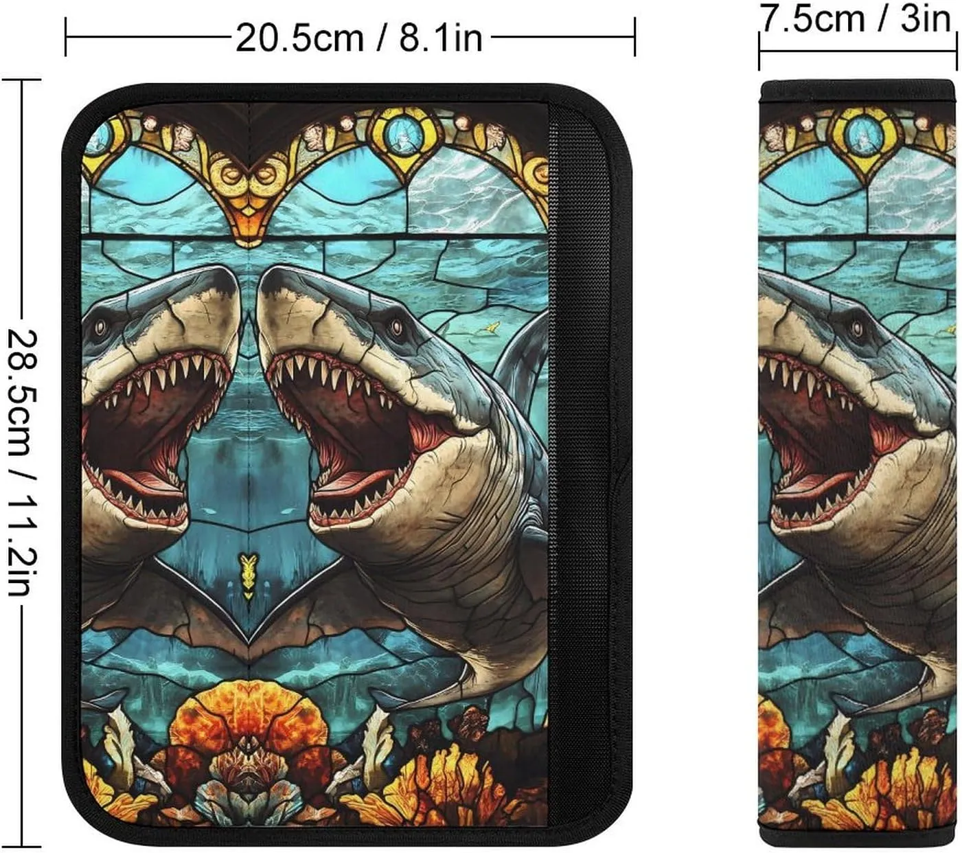 Glass Window Shark Megalodon Ocean Fashion Car Seat Belt Cover Pad for Shoulder Bag Camera Soft Comfort Accessories 2PCS
